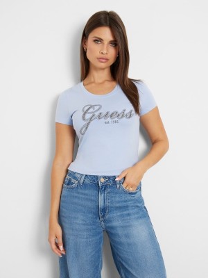 Womens Guess Rhinestones T shirts Blue 3XL Clearance Sale Uae guessoutletuae.ae